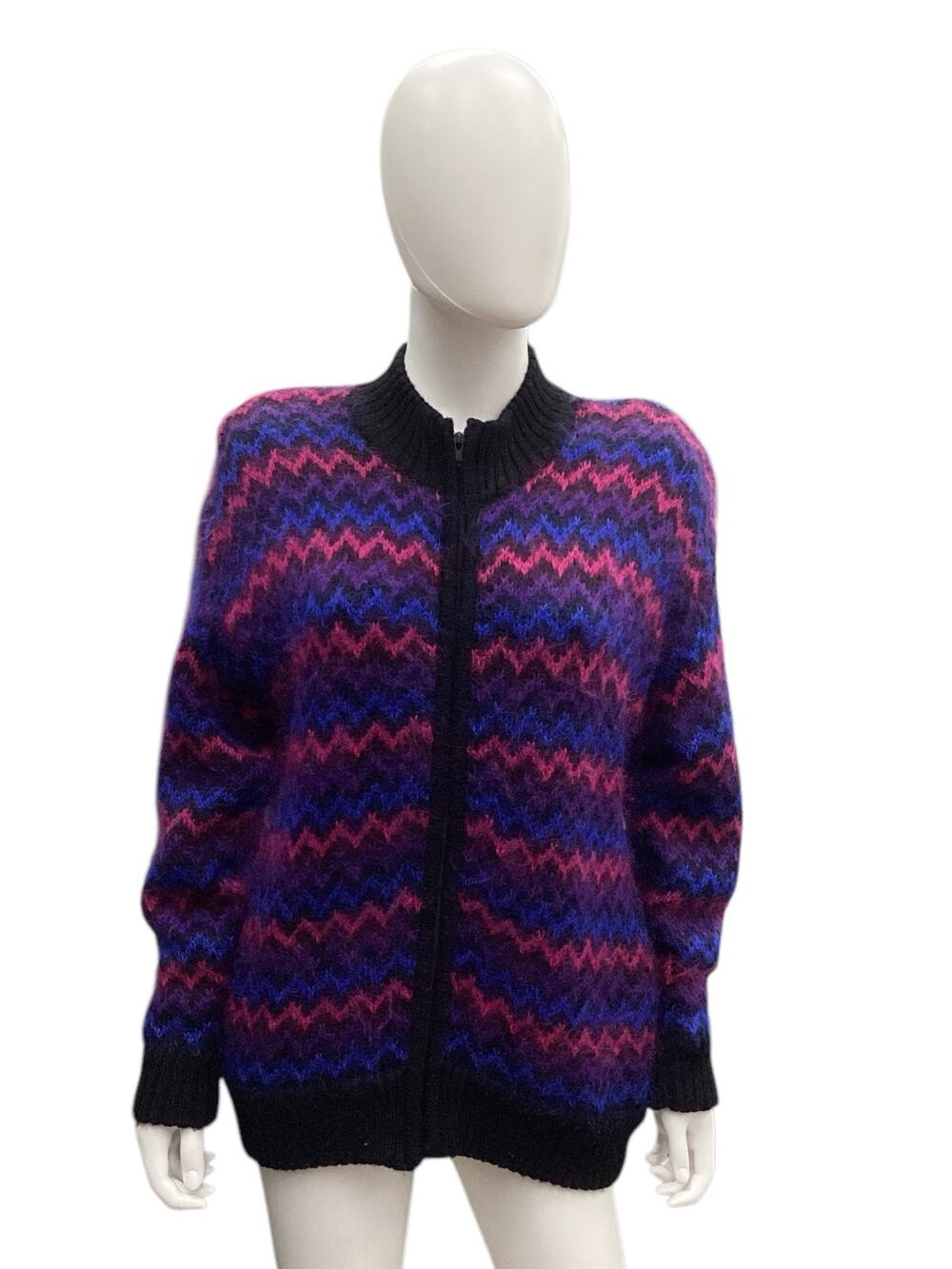 Kerri & Kelsey Women’s Zip Up Cardigan Size M Oversized Black Pink Blue Purple